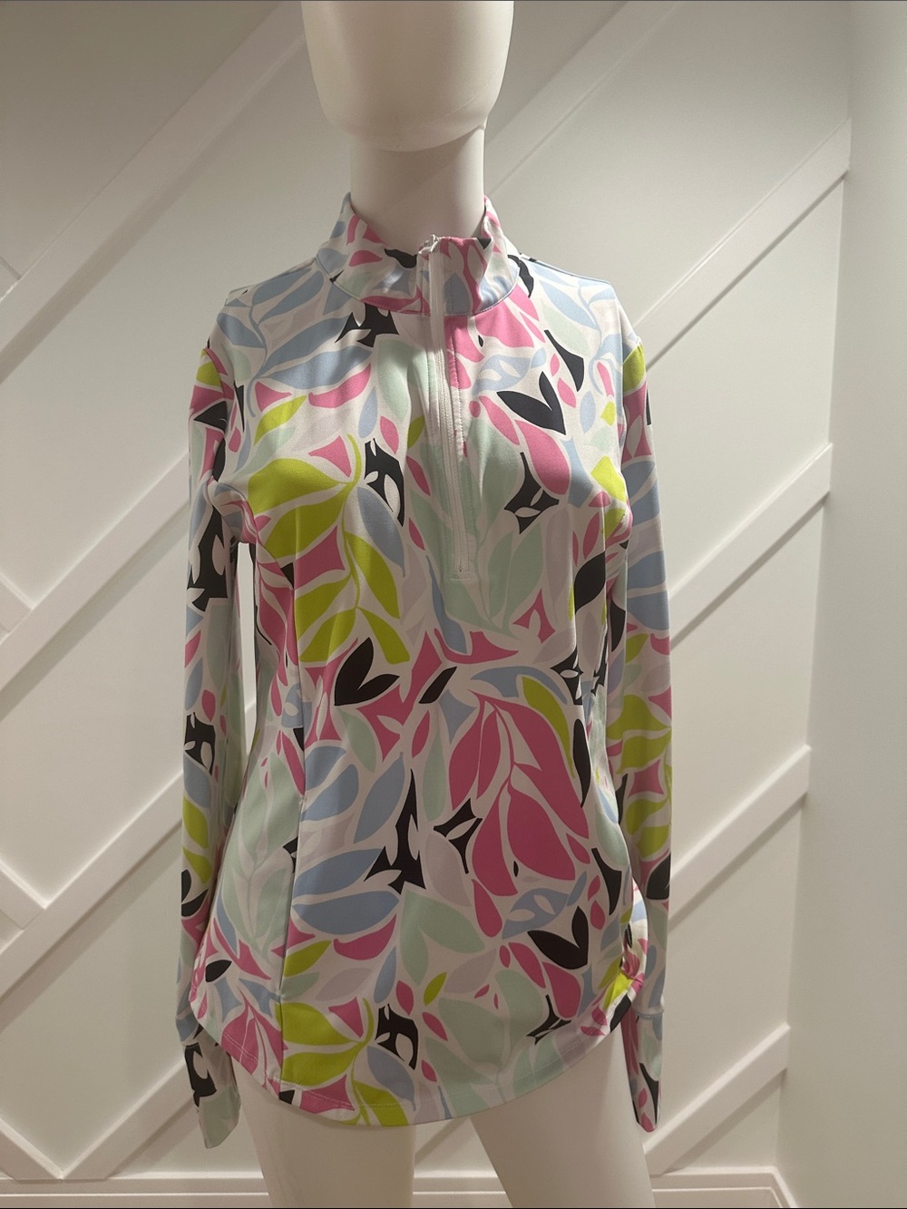 Tommy Bahama Golf Leaf-Print Zip Pullover Jacket - Pink, Blue, Green